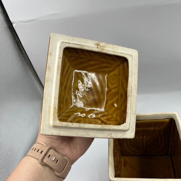 Vintage Village Inn Ceramic Faux Wood Cookie Jar 1762 Ship Building Nautical - Picture 8 of 13